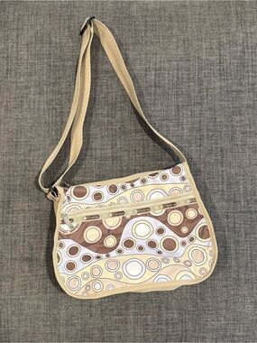 Le Sport Sac Y2K 90’s Beige, Lavender and Brown Patterned Crossbody Bag